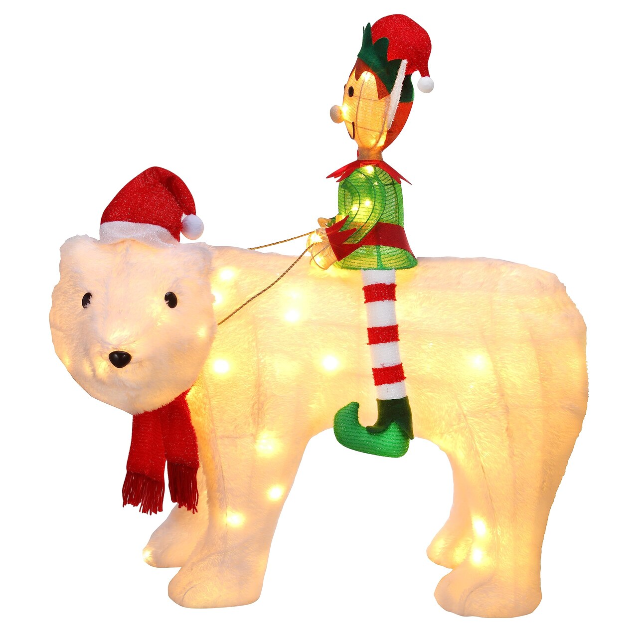 Haute Decor Elf Riding Polar Bear Duo - Large Outdoor Lighted Christmas Yard Decor with Energy-Efficient LED Lights